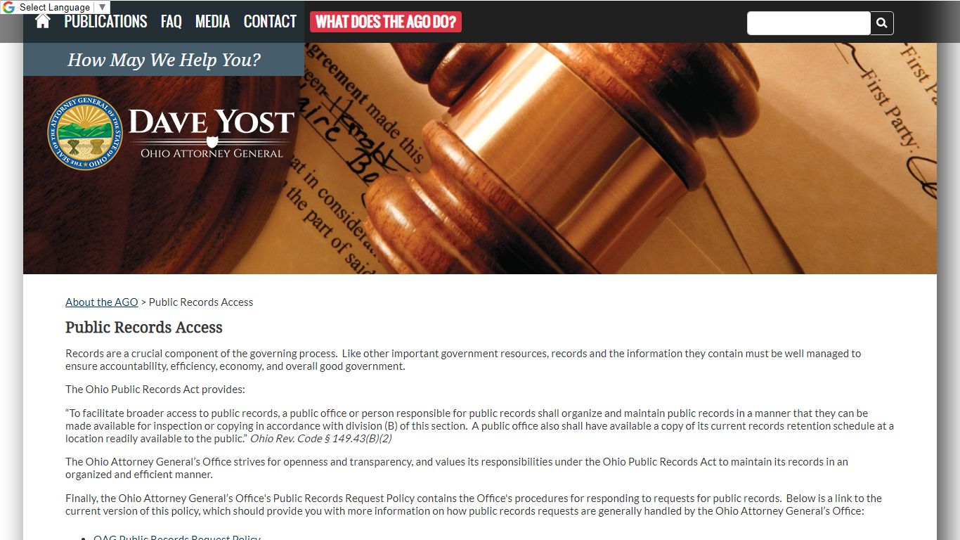 Public Records Access - Ohio Attorney General Dave Yost